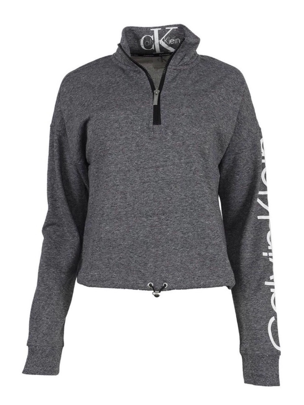 Calvin Klein Heather Grey Half Zip Oversized Crop Pullover Sz Small